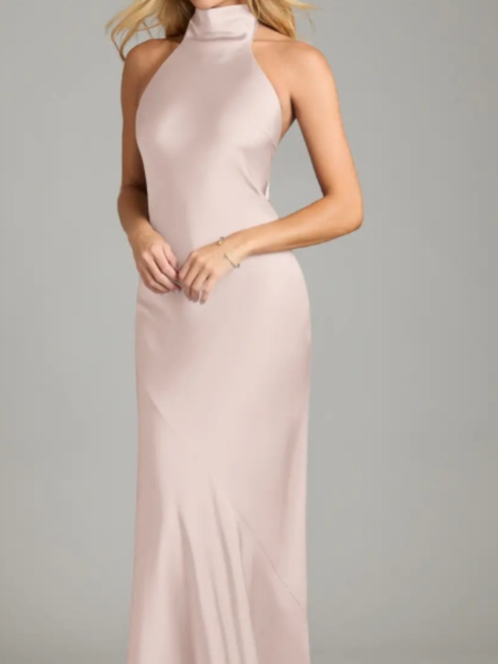 Azazie Velli Blushing Pink Metallic satin Bridesmaid Dress